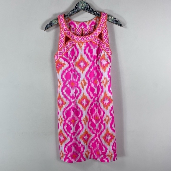 GRETCHEN SCOTT Isosceles Kitt Ikat Cutout Dress XS Pink Orange - Picture 3 of 12